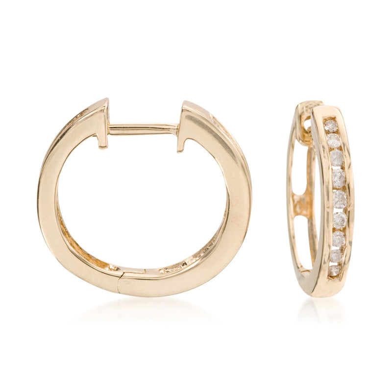 14kt yellow gold diamond hoop earring with pave stones