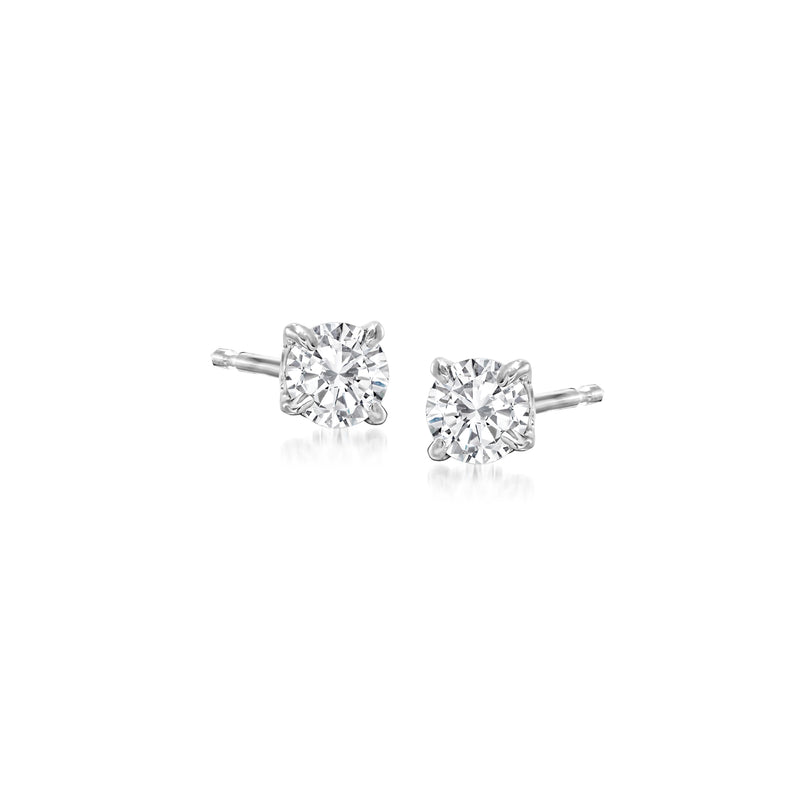 Round diamond stud earrings in 14kt white gold, 0.33 ct t.w., four-prong posts