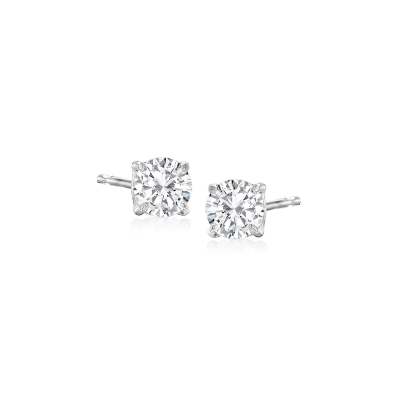 14kt white gold diamond stud earrings with round center stones