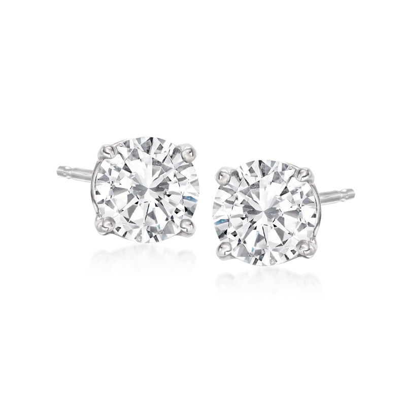 Round diamond stud earrings in 14kt white gold with clear stones