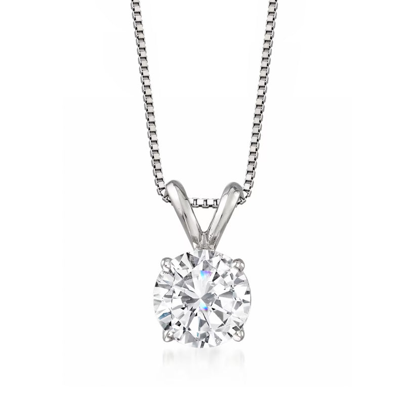 14kt white gold solitaire diamond necklace with round 1.00 ct center stone
