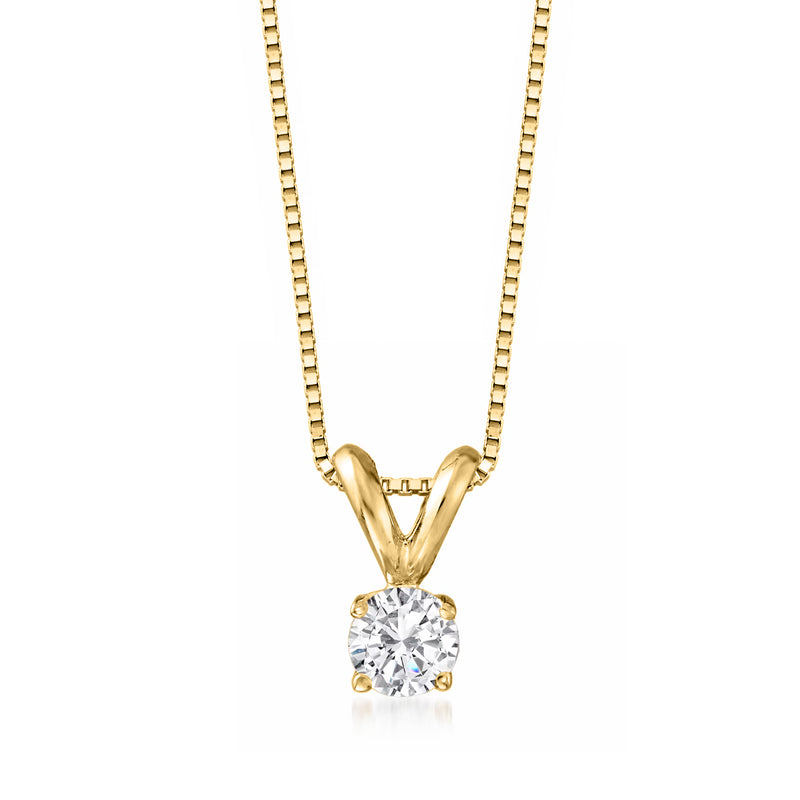 14kt yellow gold solitaire diamond necklace with round bezel-set pendant