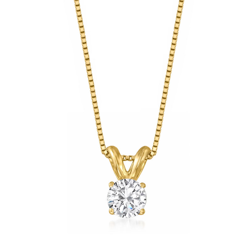 14kt yellow gold solitaire diamond necklace with round-cut pendant on chain