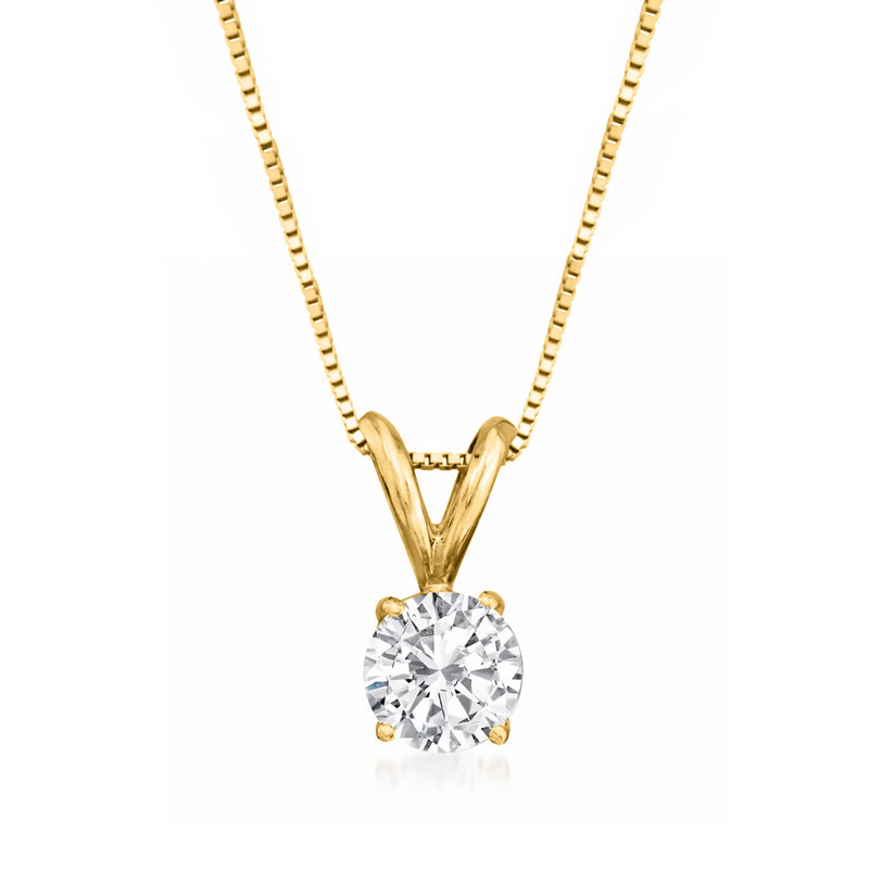 14kt yellow gold solitaire diamond pendant necklace with round center diamond