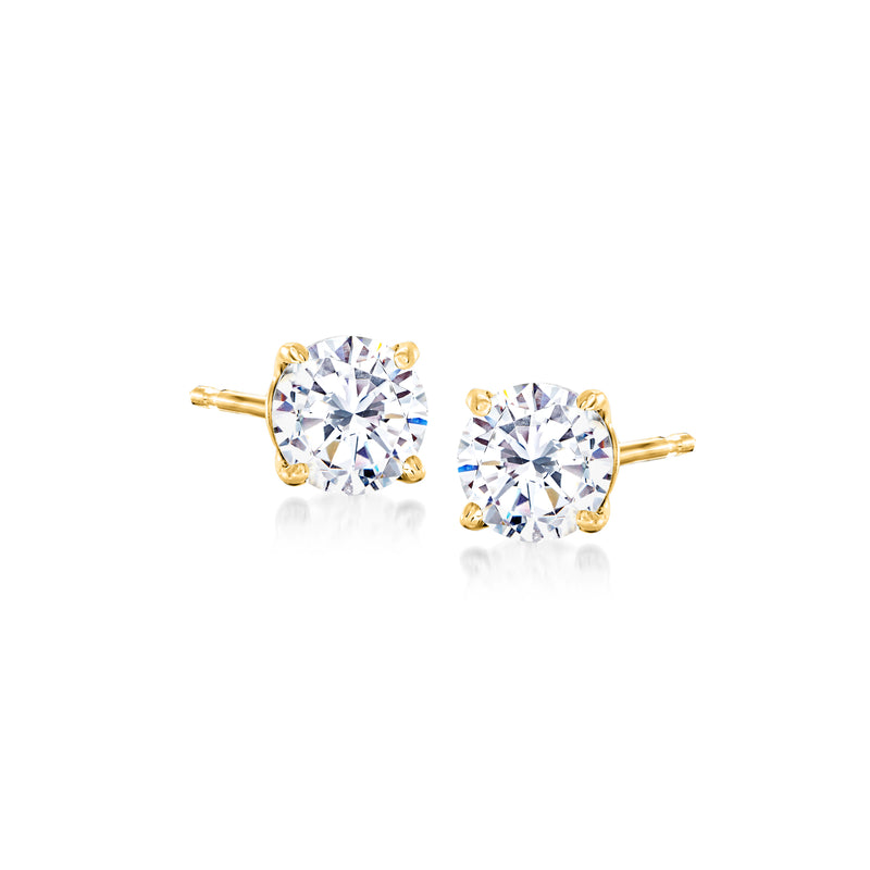 14kt yellow gold CZ stud earrings with round clear stones