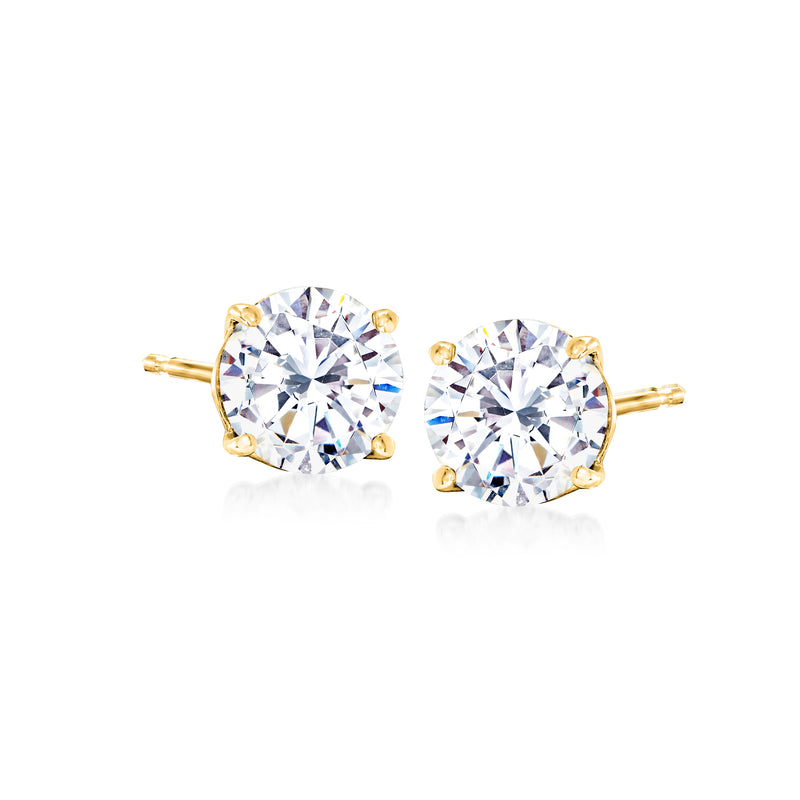 Round CZ stud earrings in 14kt yellow gold, large bezel-set stones