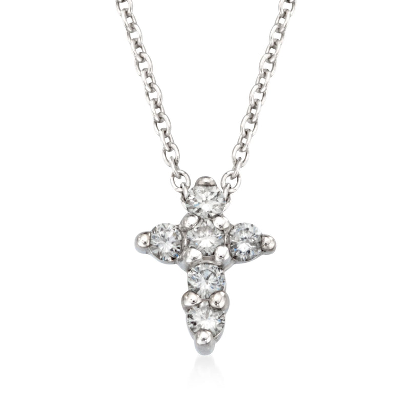 18kt white gold diamond cross pendant necklace with clustered round diamonds