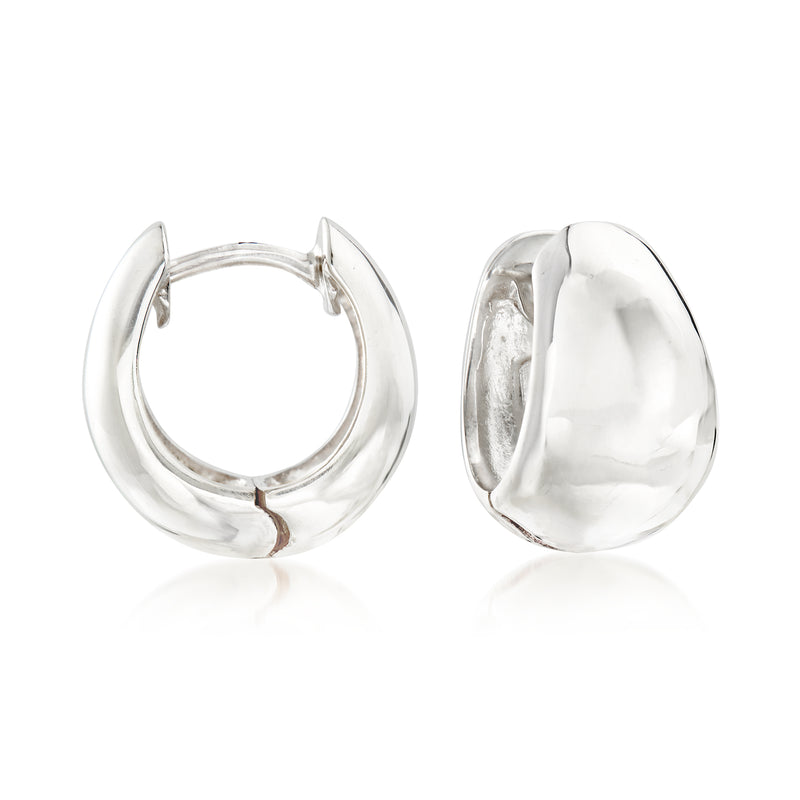 Sterling silver tapered hoop earrings, polished hinged hoops with clasp (pair)