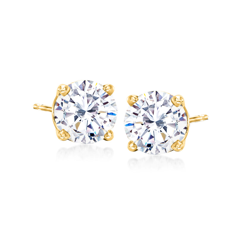 14kt yellow gold CZ stud earrings with round clear stones