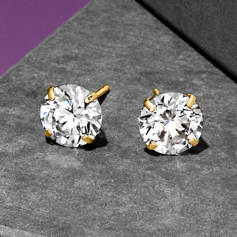 Round CZ stud earrings in 14kt yellow gold with gold prong settings