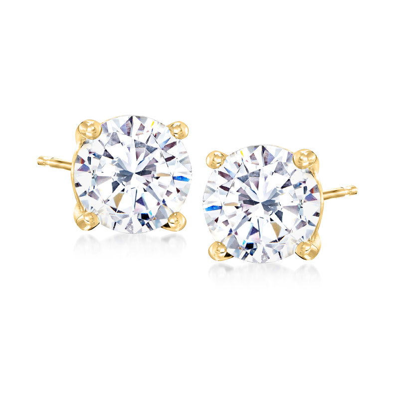 Round CZ stud earrings in 14kt yellow gold with two round stones