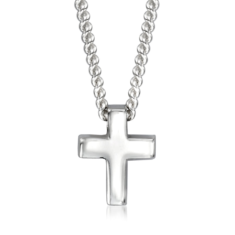 Sterling silver mini cross necklace with curb chain and polished cross pendant