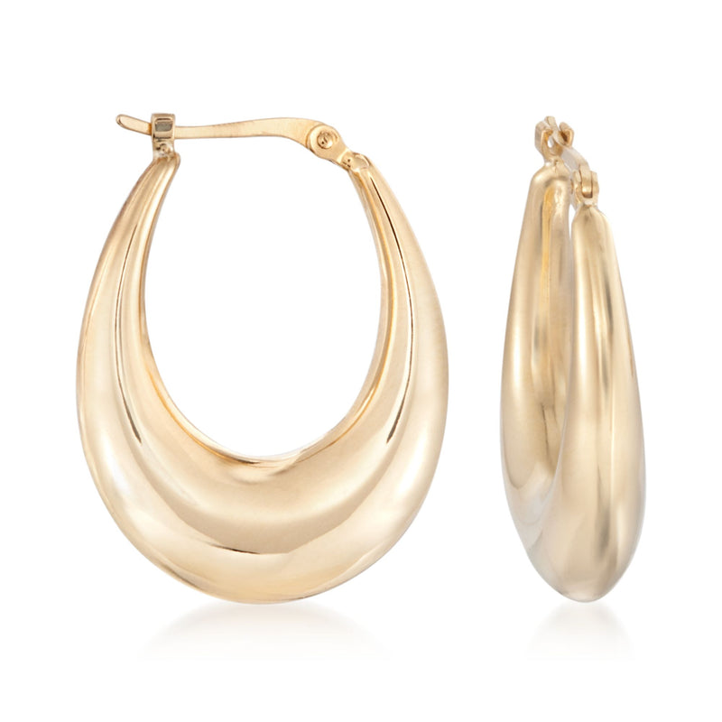 Elongated puffed hoop earrings in 14kt yellow gold