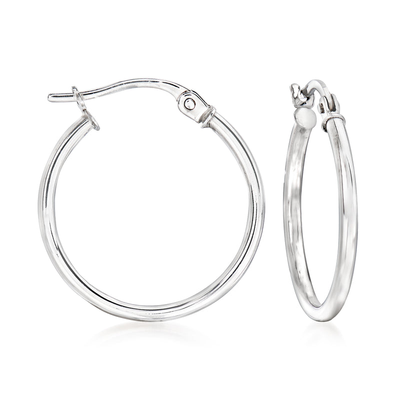 14kt white gold hoop earrings with hinged clasp, round hoop design