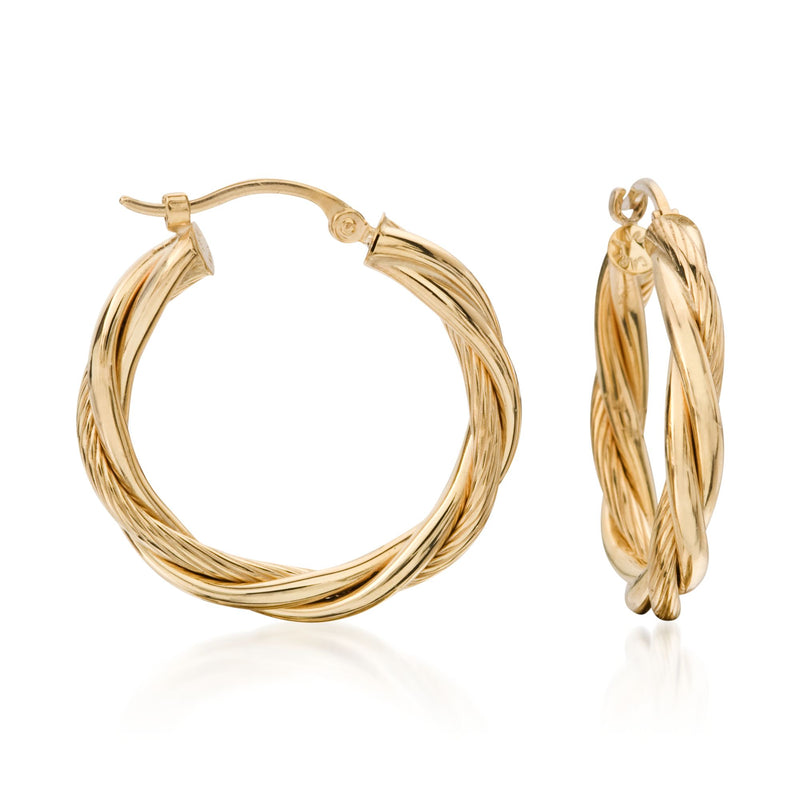 14kt yellow gold twisted hoop earrings with rope-like texture