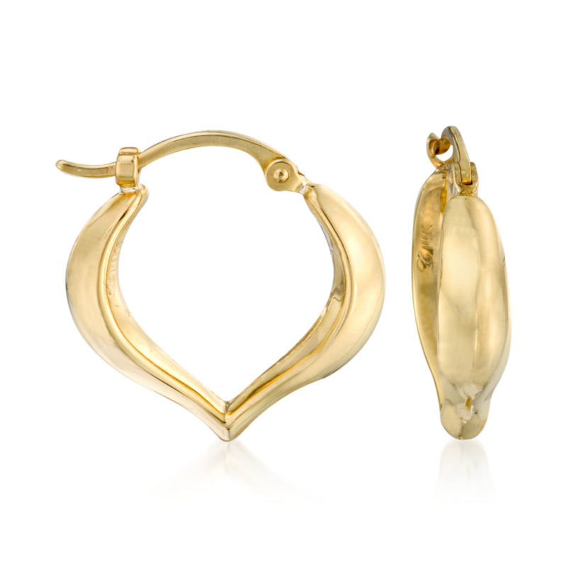 14kt yellow gold heart hoop earrings with hinged clasp