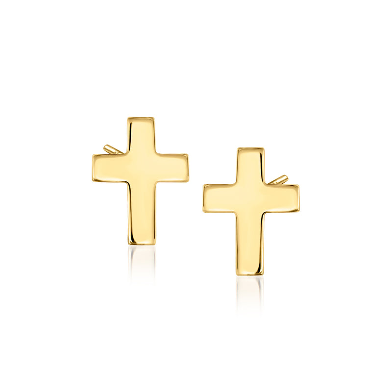 14kt yellow gold cross stud earrings with straight post backs