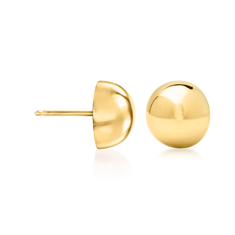 10mm 14kt yellow gold domed stud post earrings with round backs