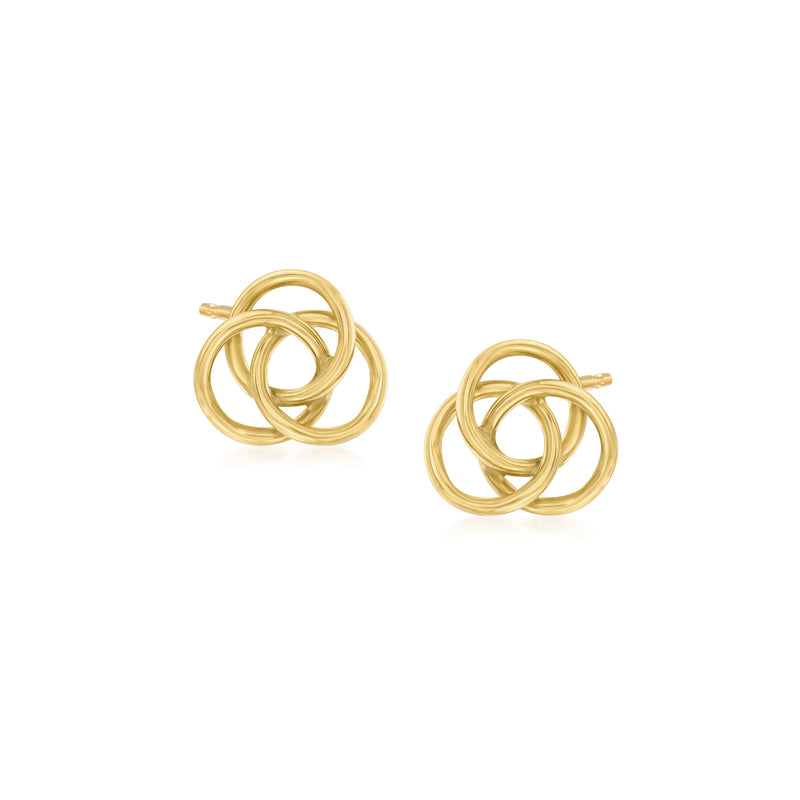 14kt yellow gold openwork love knot stud earrings, post backs