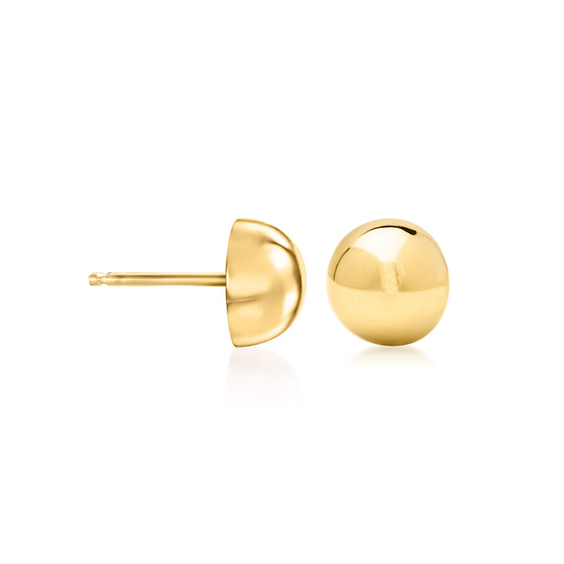 14kt yellow gold domed stud post earrings, round shiny pair