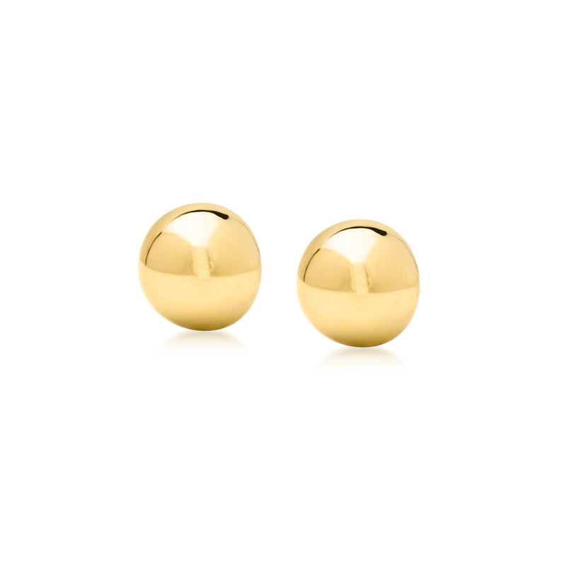 14kt yellow gold domed stud earrings, round ball-like mirror finish pair