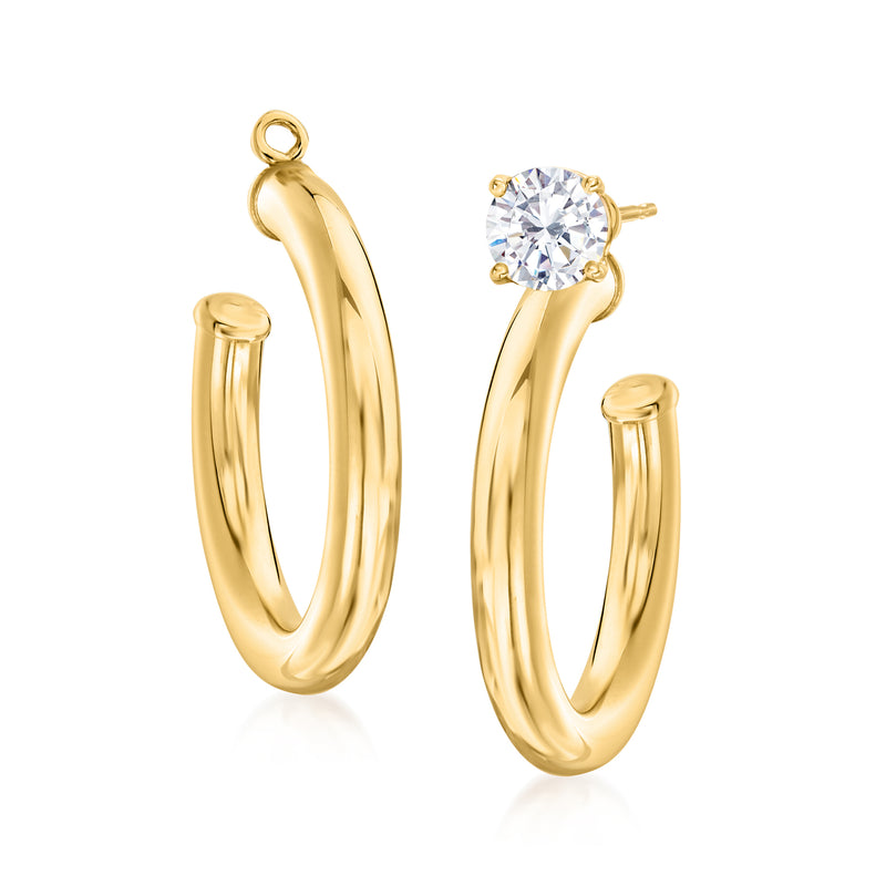 14kt yellow gold hoop earring jackets with round clear stone detail