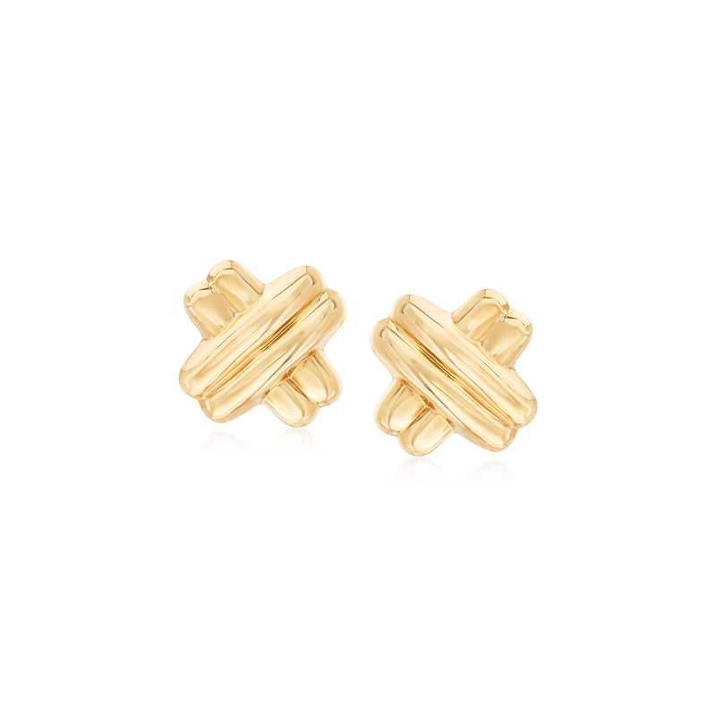 14kt yellow gold double crisscross stud earrings
