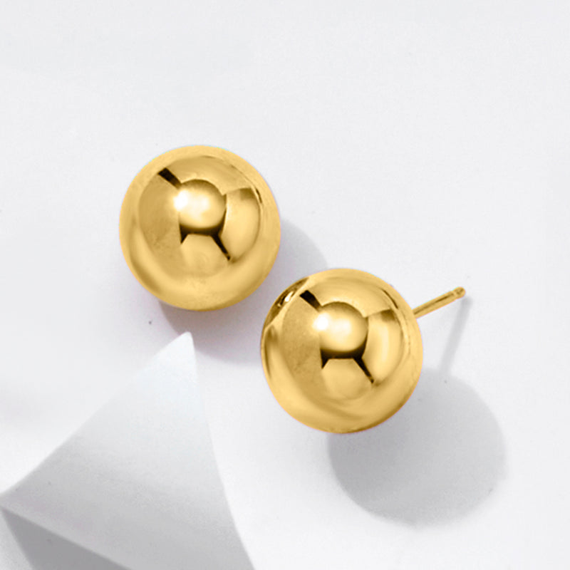 14kt yellow gold ball stud earrings, round polished balls with straight posts
