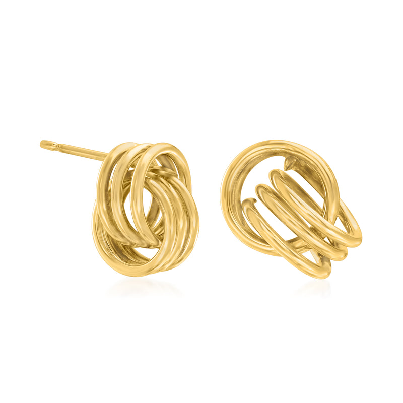 Interlocking knot stud earrings in 14kt yellow gold with polished loops
