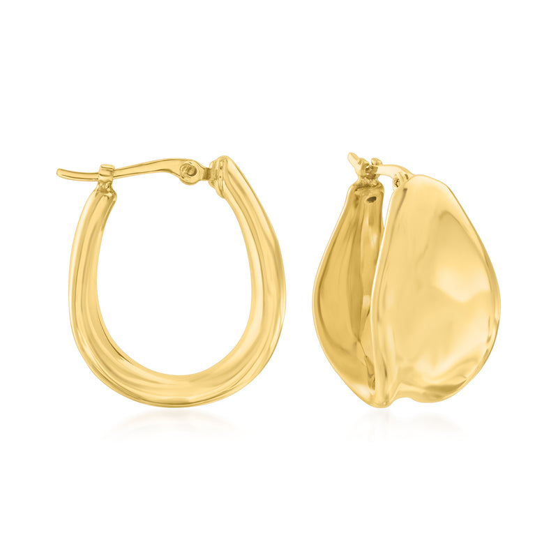 Graduated yellow gold hoop earrings with hinged clasp and polished finish