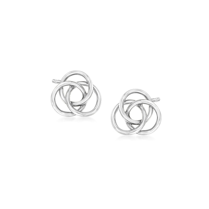 14kt white gold openwork love knot stud earrings, round interlocking loops