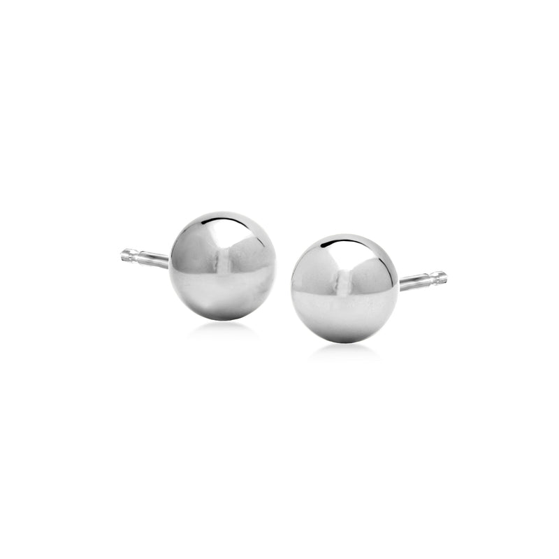 7mm 14kt white gold ball stud earrings, round polished posts