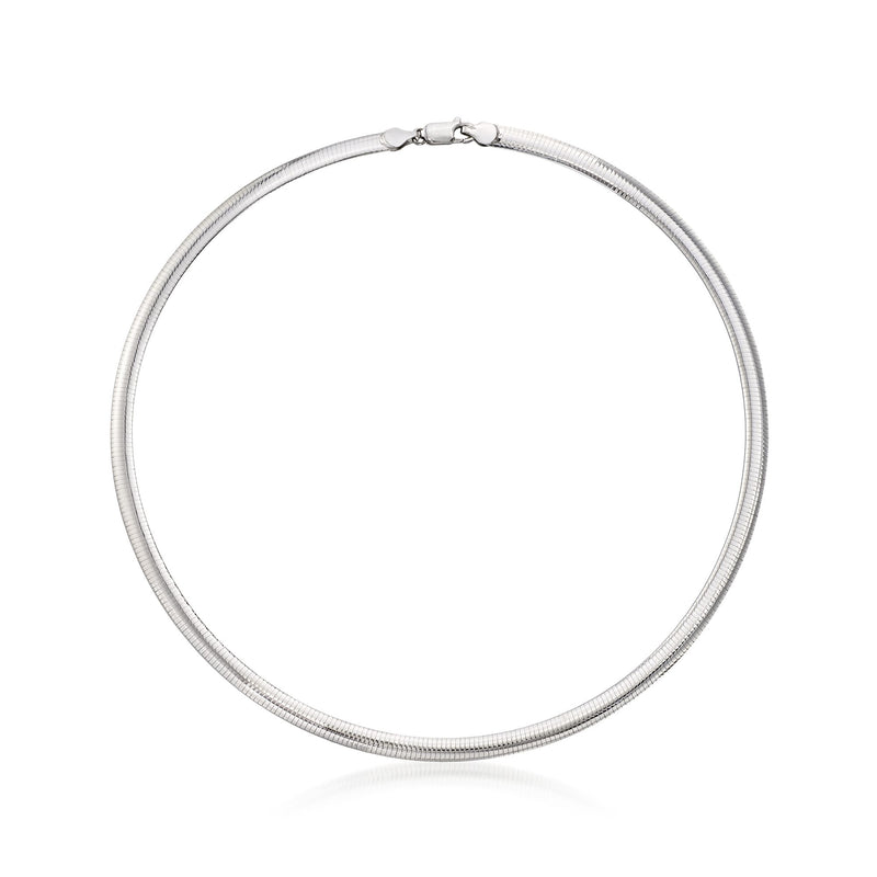 Sterling silver omega necklace with round snake-chain links and lobster clasp