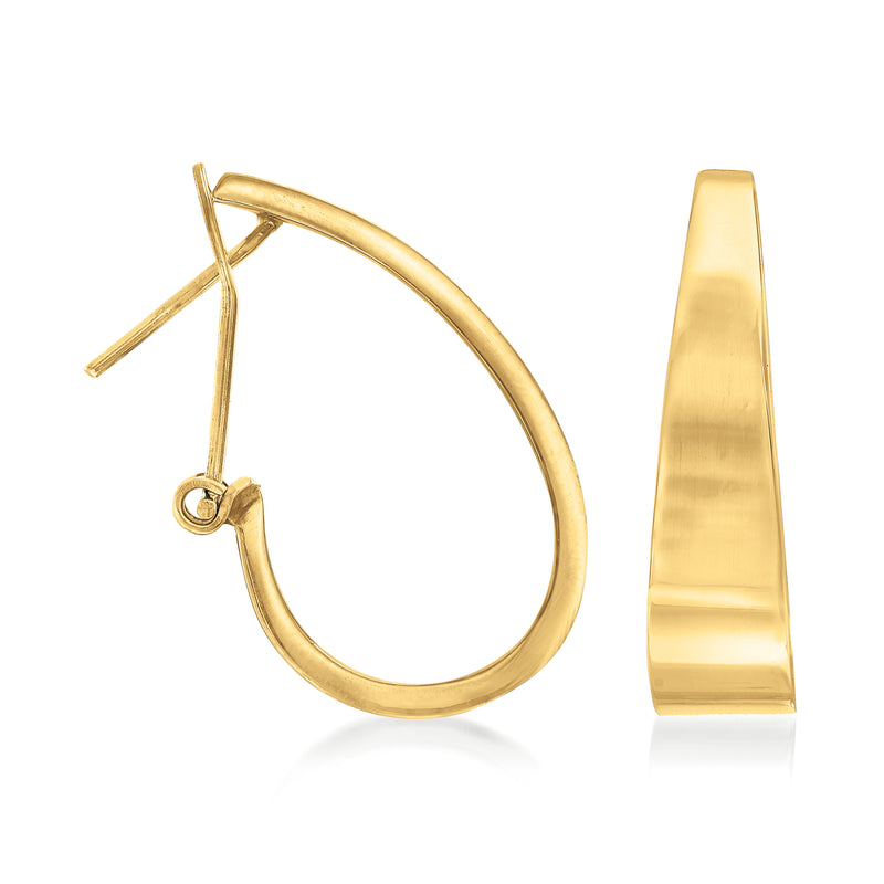 14kt yellow gold tapered J-hoop earrings, polished, hinged clasp