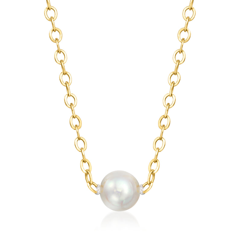 Akoya pearl necklace with round 4mm cultured pearl and 14kt yellow gold chain