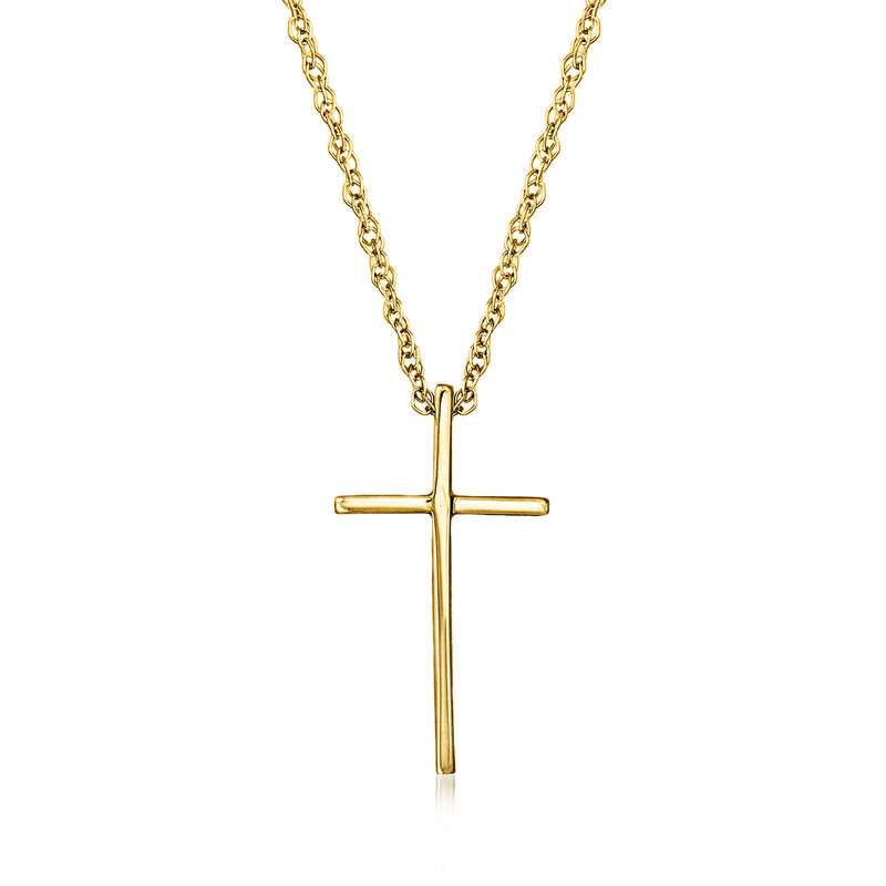 14kt yellow gold cross pendant necklace on chain, polished cross charm