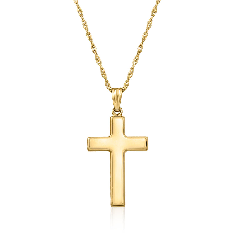 14kt yellow gold cross pendant necklace with link chain and rectangular bail