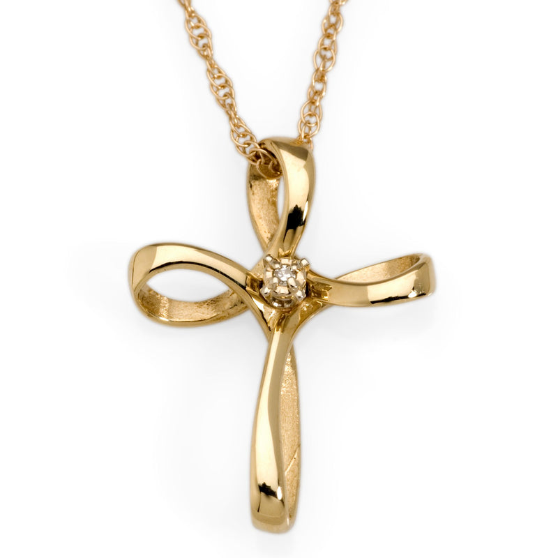 14kt yellow gold cross necklace with diamond accent and link chain
