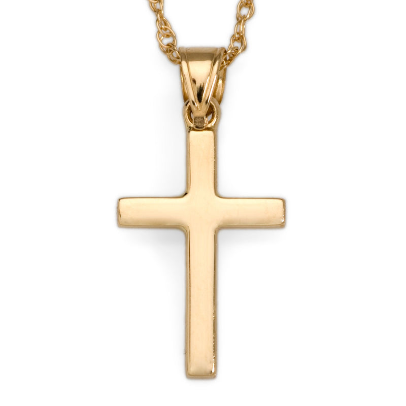 14kt yellow gold polished cross pendant necklace with rectangular cross pendant