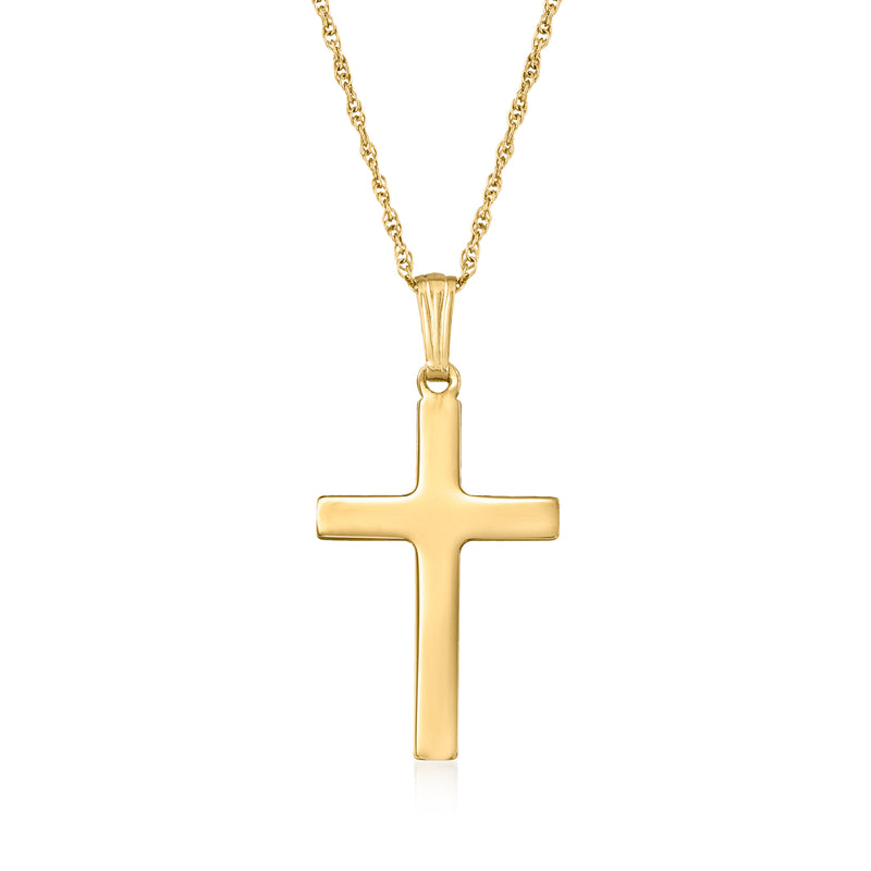 14kt yellow gold cross pendant necklace with polished cross