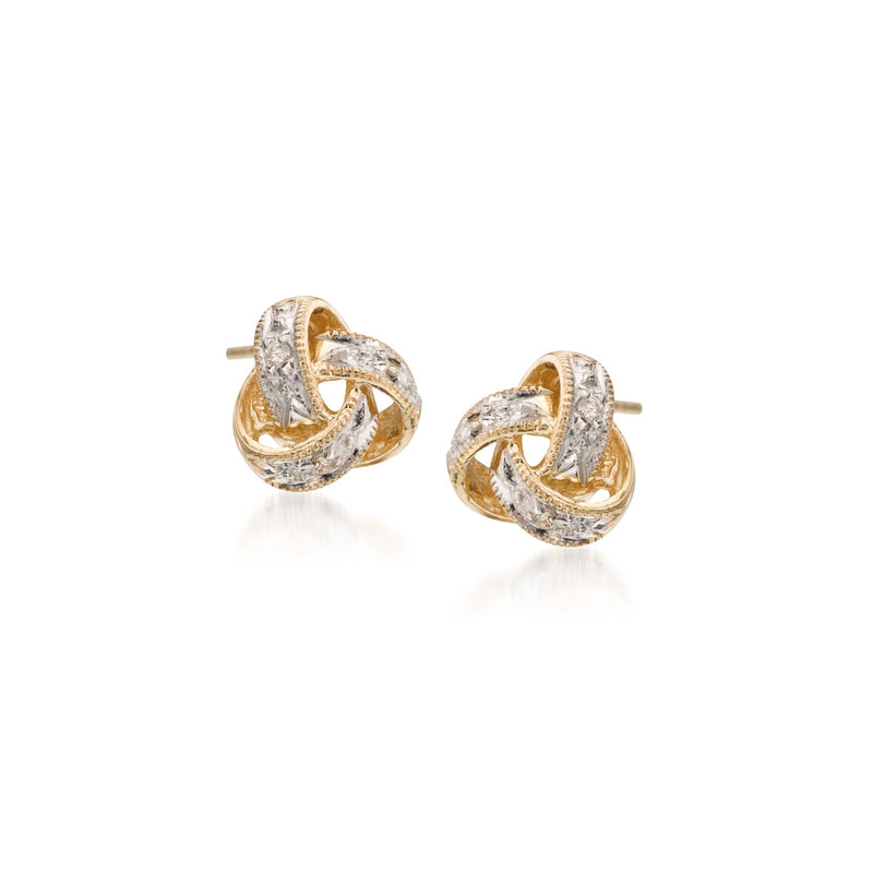 Diamond love knot stud earrings in 14kt yellow gold