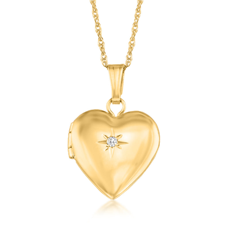 14kt yellow gold small heart locket necklace with single diamond