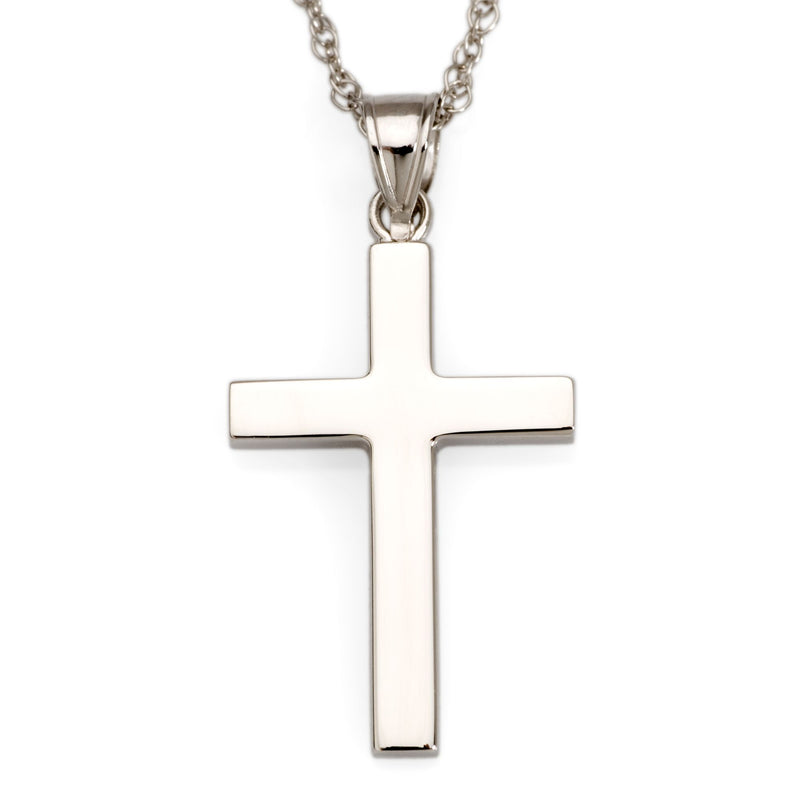 14kt white gold cross pendant necklace with rectangular bail and flat cross charm