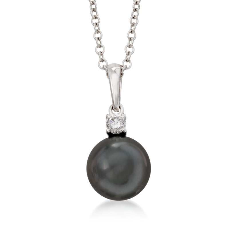 Black South Sea pearl pendant necklace, 18kt white gold with diamond accents