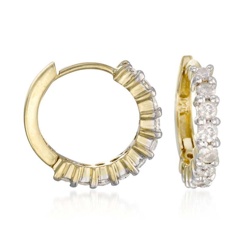 14kt yellow gold hoop earring with round diamond accents