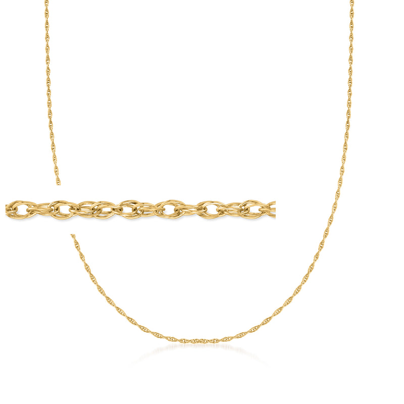 14kt yellow gold rope chain necklace with lobster clasp and interlocking links
