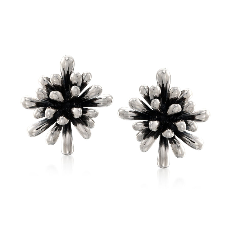 Sterling silver flower clip-on earrings with petal-like fireworks design