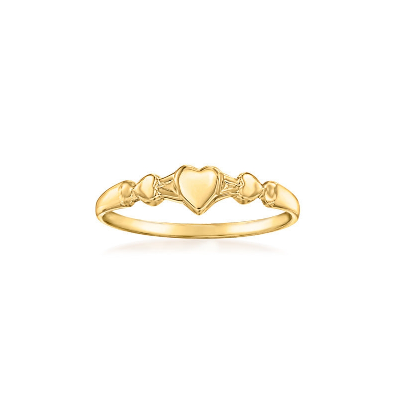 14kt yellow gold baby heart ring with three heart shapes on band