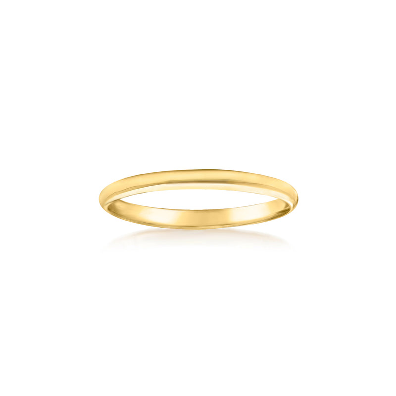 14kt yellow gold baby ring, polished smooth band, top view