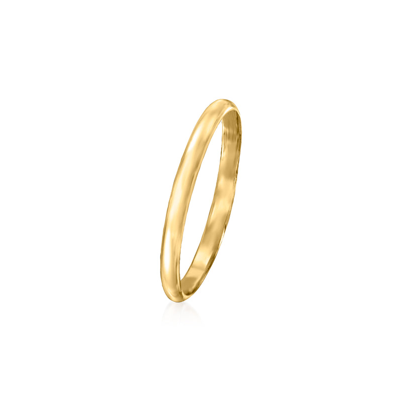 14kt yellow gold baby ring, polished smooth band, angled side view